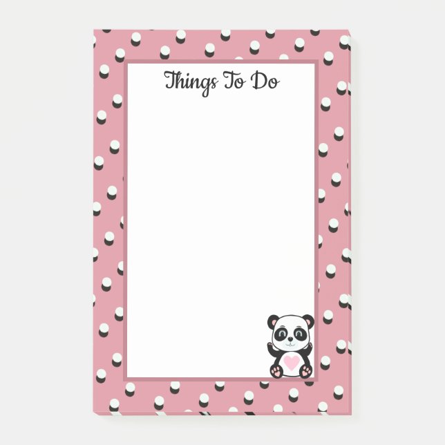 Things To Do Panda Bear & Polka Dots on Rose Gold Post-it Notes (Front)