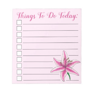 Things To Do Today Pink Lily Flower Checklist Notepad