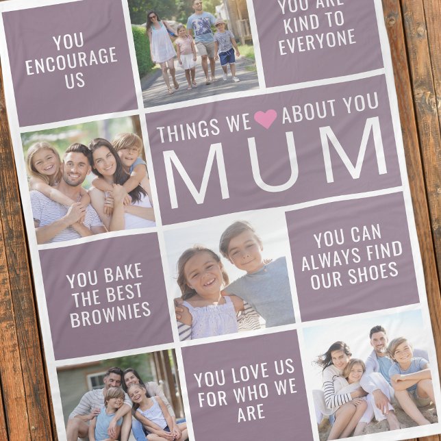 Things We Love About You Mum Photo Collage Fleece Blanket (Creator Uploaded)