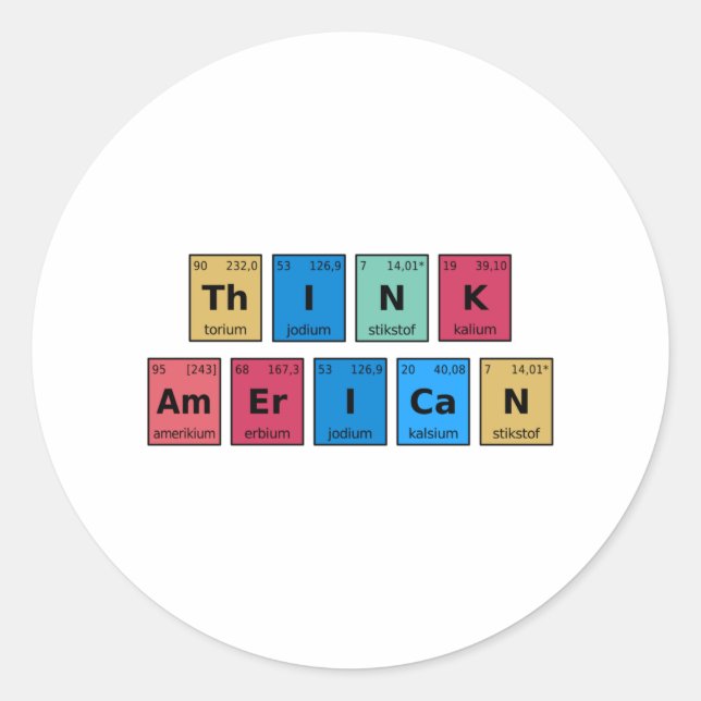 Think American Periodic Table Classic Round Sticker (Front)
