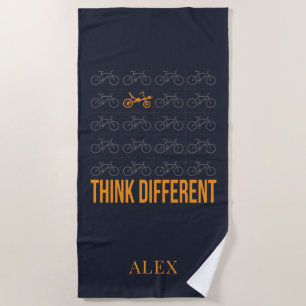 Think Different Recumbent Bike Personalised Beach Towel