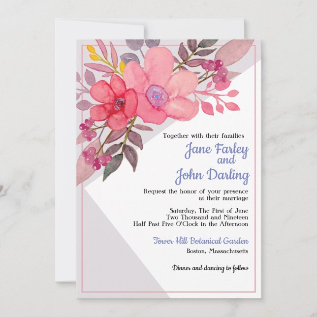 Think Dusty Pinks w/ Grey Invitation (Front)