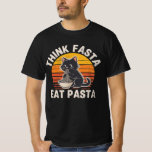 Think Fasta Eat Pasta Shirt – Funny Cat Pasta Love<br><div class="desc">Think Fasta, Eat Pasta 🍝🐱 This funny retro-style design features an adorable cat enjoying a bowl of spaghetti with playful vintage sunset colors. Perfect for pasta lovers, foodies, and cat fans who enjoy a little humor with their favorite meal. The bold vintage typography and cute cartoon cat make this graphic...</div>