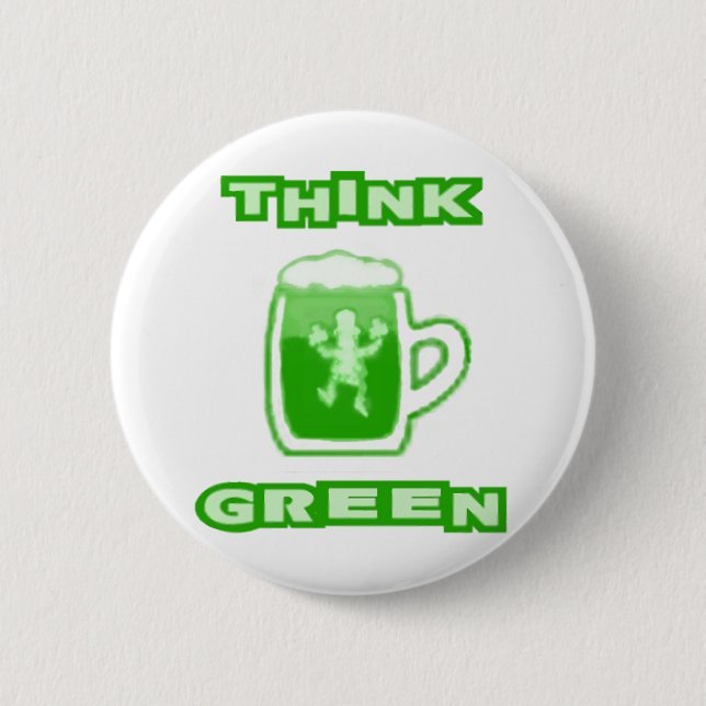 Think Green Beer Mug Button (Front)