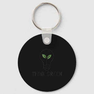 Think green earth day lightbulb plant ecology key ring