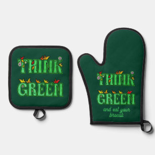 think green oven mitt & pot holder set
