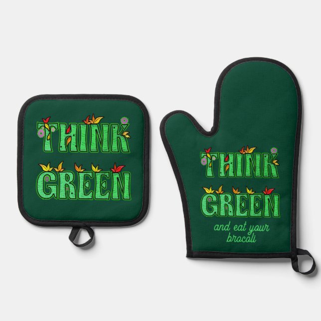 think green oven mitt & pot holder set (Front)