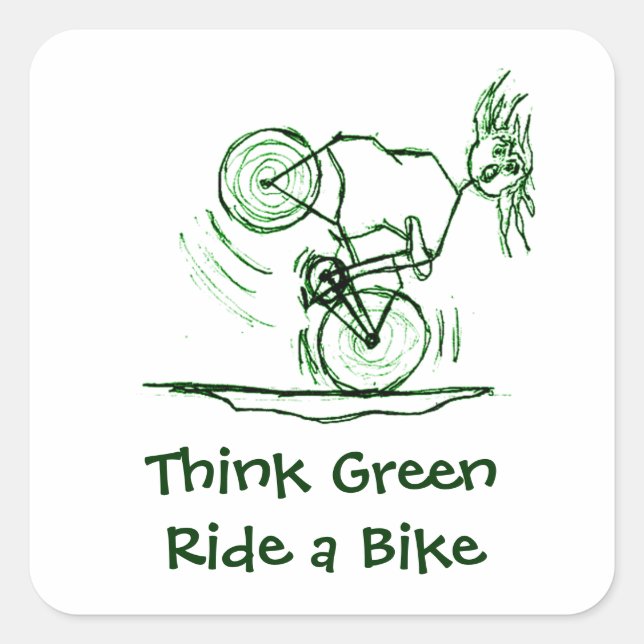 Think Green Ride a Bike Square Sticker (Front)