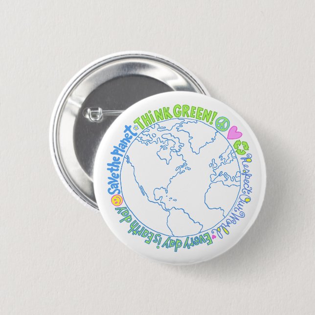 Think Green World 6 Cm Round Badge (Front & Back)