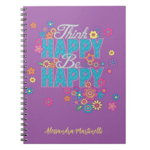 Think Happy Be Happy Girls' Positive Words Purple  Notebook