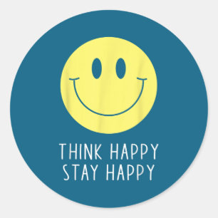 Think Happy Stay Happy Motivation Quote Yellow Smi Classic Round Sticker