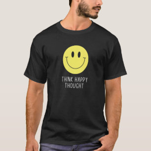 Think Happy Thought Motivation Quote 70s Yellow Sm T-Shirt