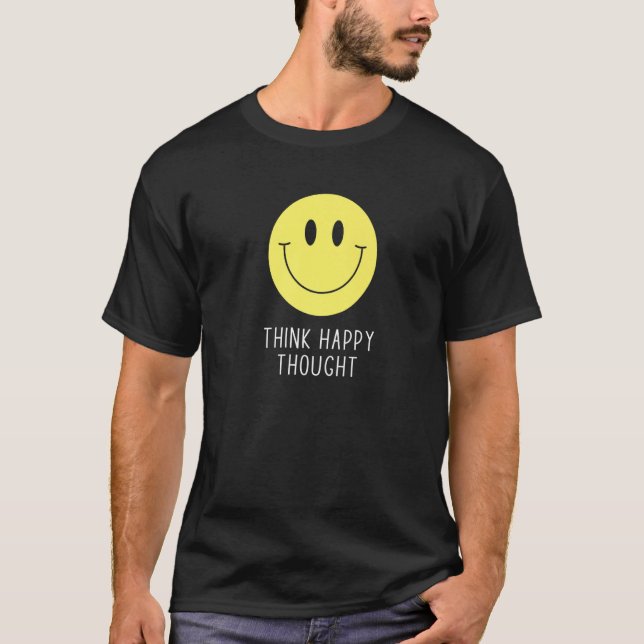 Think Happy Thought Motivation Quote 70s Yellow Sm T-Shirt (Front)
