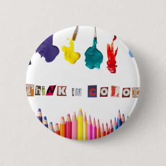 think in colour 6 cm round badge