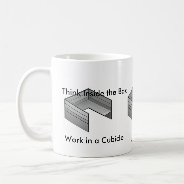 Think Inside the Box, Work in a Cubicle Coffee Mug (Left)