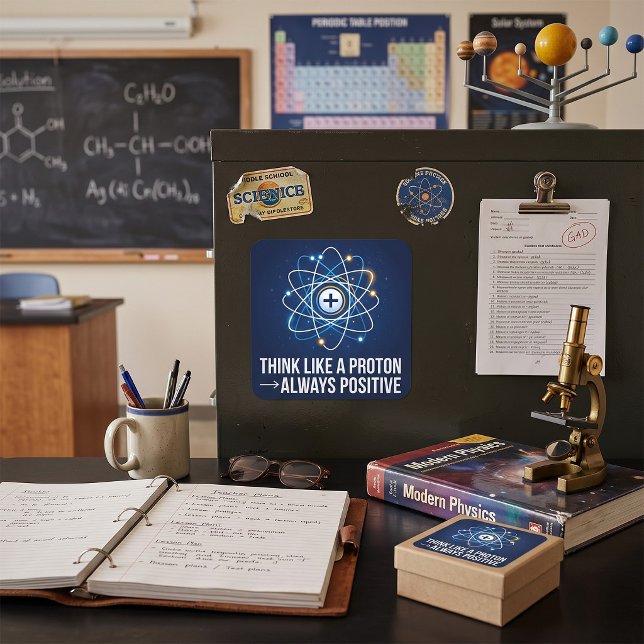 Think Like a Proton Always Positive Science Square Sticker (Creator Uploaded)