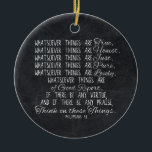 Think on These Things Christian Bible Scripture Ceramic Tree Decoration<br><div class="desc">Bible verse from Philippians 4:8, 8 Finally, brethren, whatsoever things are true, whatsoever things are honest, whatsoever things are just, whatsoever things are pure, whatsoever things are lovely, whatsoever things are of good report; if there be any virtue, and if there be any praise, think on these things. Charcoal grey...</div>