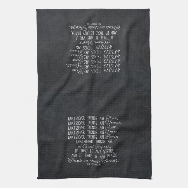 Think on These Things Christian Bible Scripture Tea Towel (Vertical)