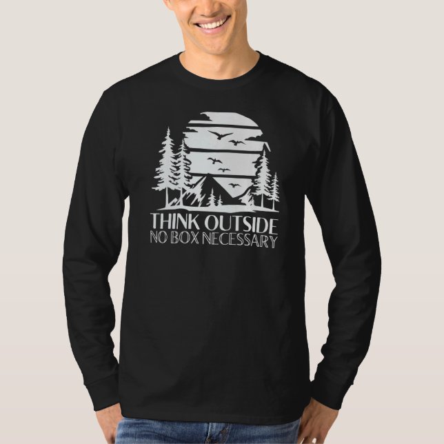 Think Outside  No Box Necessary Hiking Camping Vin T-Shirt (Front)