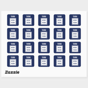 Think outside the box navy square sticker