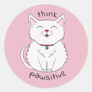 Think Pawsitive Cat Illustration Classic Round Sticker