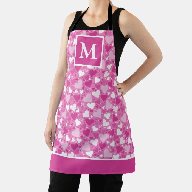 Think Pink Breast Cancer Awareness Hearts Monogram Apron (Insitu)