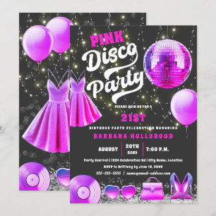 Think Pink Core Disco Party Invitation