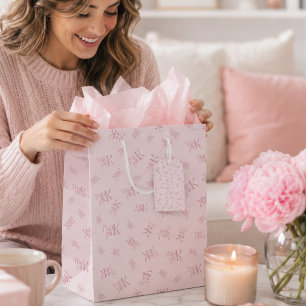 Think Pink Watercolor Pattern Monogram  Medium Gift Bag