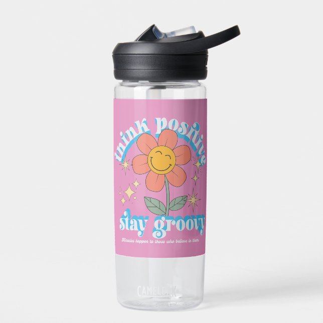 Think Positive Stay Groovy Slogan Water Bottle (Left)