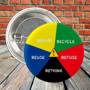 THINK Recycle, ReUse, ReFuse, Rethink /Save Planet 3 Cm Round Badge