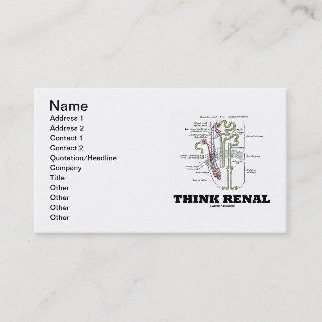 Think Renal (Kidney Nephron Renal) Business Card (Front)