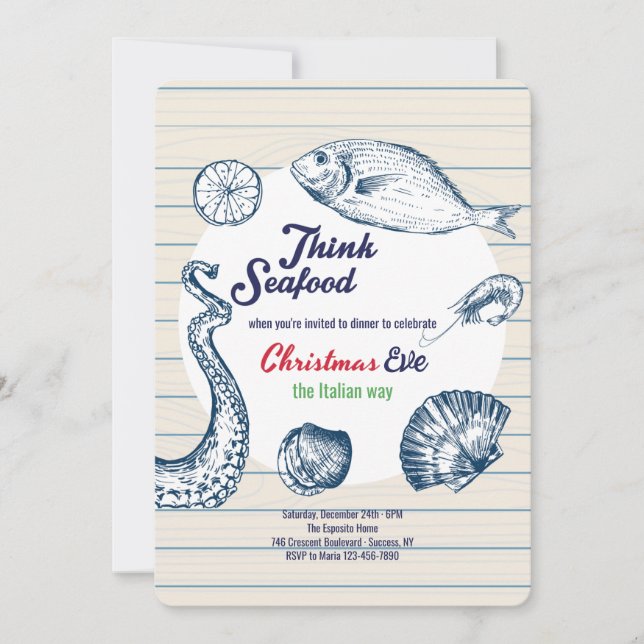 Think Seafood Dinner Party Invitation (Front)