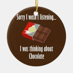 Thinking About Chocolate Funny Saying Dark Ceramic Tree Decoration