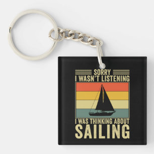 Thinking About Sailing Funny Retro Sailor Boat Key Ring