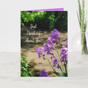 Thinking About You, Pretty Purple Flowers v Holiday Card