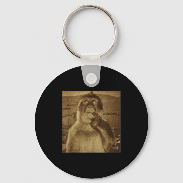 Thinking Monkey Meme Vintage Retro  Key Ring (Front)