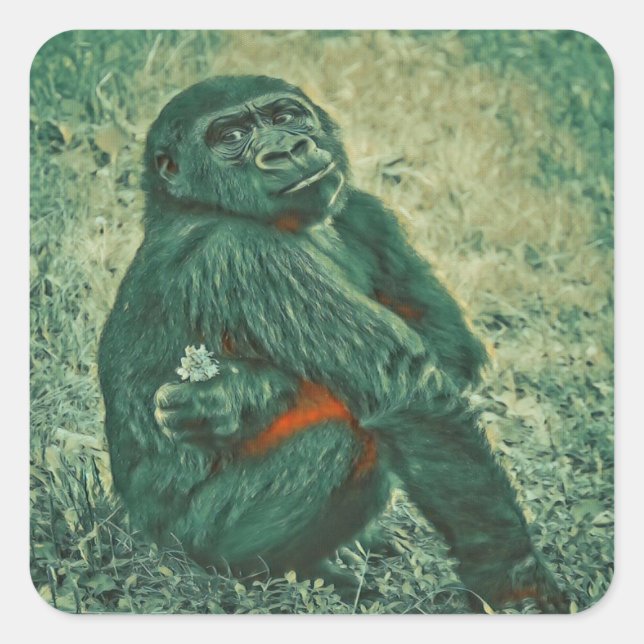 Thinking monkey square sticker (Front)