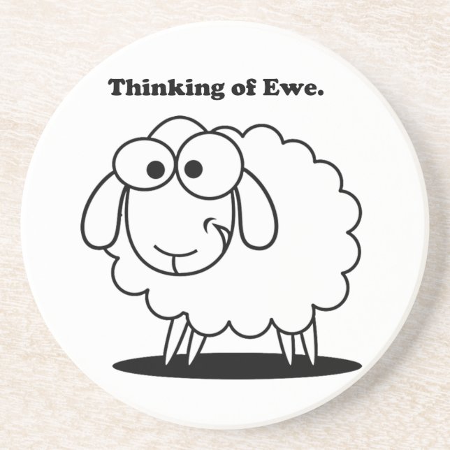 Thinking of Ewe Lamb Sheep Cute Cartoon Coaster (Front)
