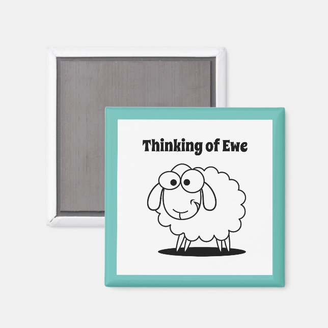 Thinking of Ewe Lamb Sheep Cute Cartoon Magnet (Front/Back)