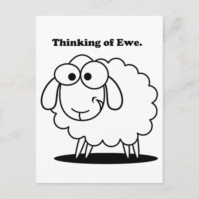 Thinking of Ewe Lamb Sheep Cute Cartoon Postcard (Front)