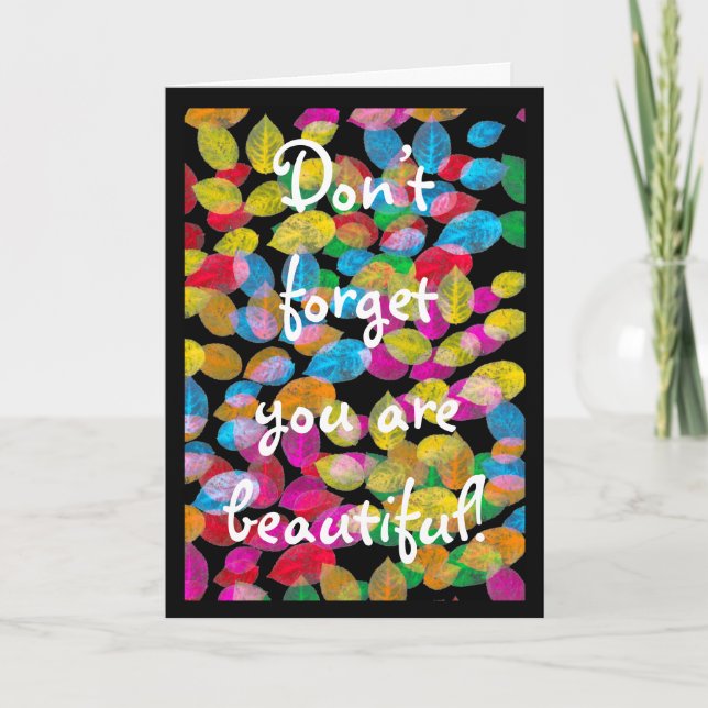 Thinking of Girlfriend with Colourful Leaves  Card (Front)
