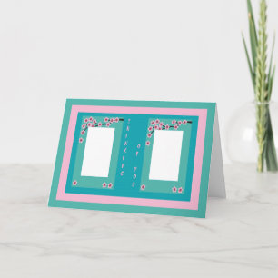 Thinking of You Add Your Photos Turquoise and Pink Card
