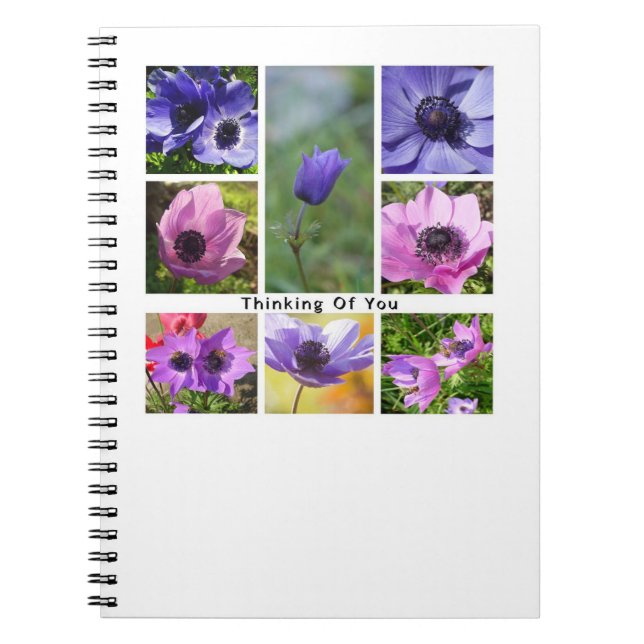 Thinking of You Anemone Photo Collage Notebook (Front)