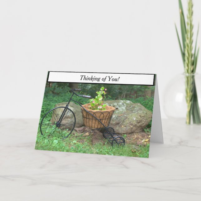 Thinking of You Bicycle Pink Flowers Card (Front)