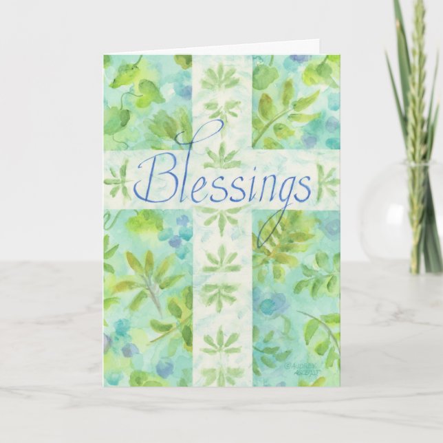 Thinking of You Blue Cross Blessings Greeting Card (Front)