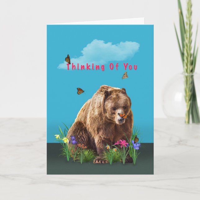 Thinking of You Card, Bear and Butterflies Card (Front)
