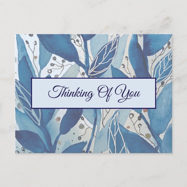 Thinking of You Cards | Blue Botanical Leaves (Front)