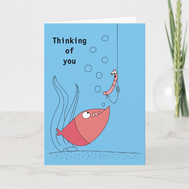 Thinking of You Cartoon Fish and Worm Cards (Front)