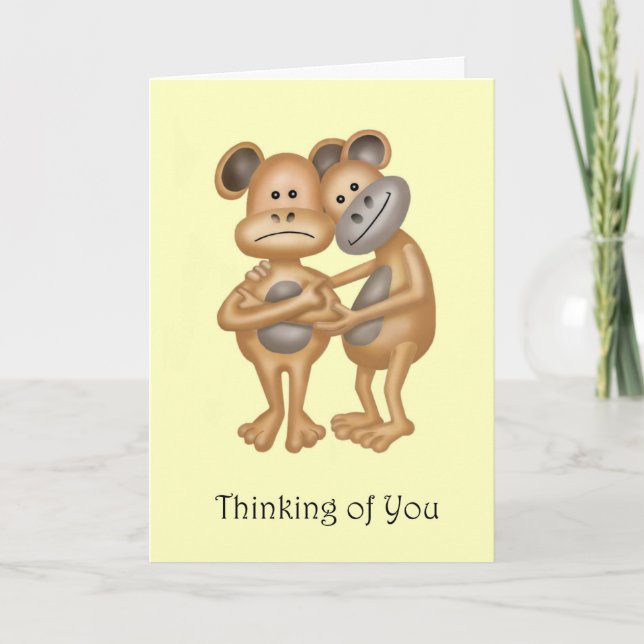 Thinking of You Cartoon Monkey Giving a Hug Card (Front)