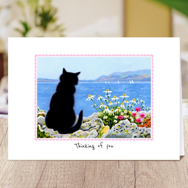 Thinking of you Cat by the sea Personalised Card (Creator Uploaded)